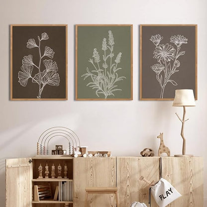 IARTTOP Framed Boho Botanical Picture Canvas Wall Art Vintage Floral Art Prints Minimalist Neutral Plant Wall Decor for Living room Bedroom Office-12 * 16 Inch Set of 3