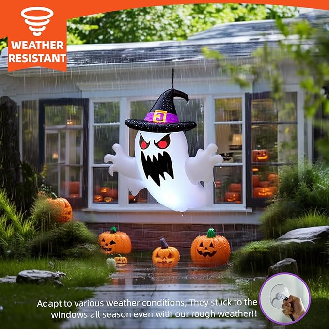5 FT Halloween Decorations Window Inflatable Ghost with Build-in LEDs, Blow Up Flying Ghost, Blow Up Flying Ghost Broke Out from Windows for Halloweeen,Outdoor, Yard, Garden, Lawn Decoration