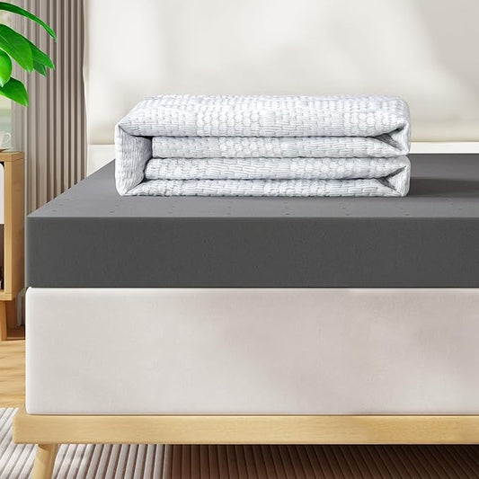 Firm Mattress Topper Twin Size, 4 Inch High Density Support Foam with Washable Protector, Charcoal Bed Topper with Ventilated Design for Back Pain&Pressure Relief,CertiPUR-US