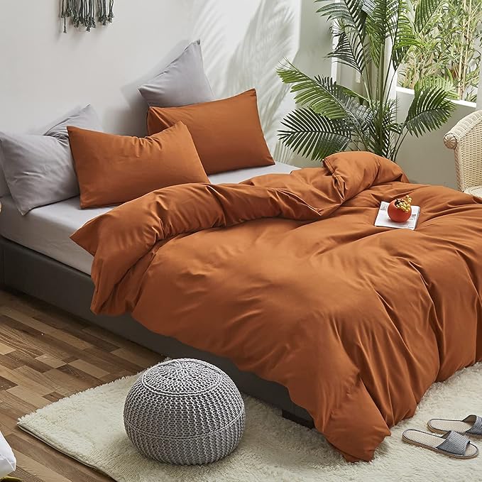 Wellboo Pumpkin Comforters Queen Size Rust Bedding Cotton Solid Terracotta Bed Burnt Caramel Blankets Dusty Orange Comforter Women Girls Queen Size Cinnamon Brown Comforters Adults Soft Warm Bedding