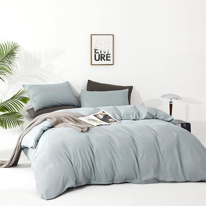 Cottonight Blue Comforter Set Full Light Blue Bedding Comforter Set Solid Baby Haze Blue Blanket Quilts Modern Soft Breathable Simple 3 Piece Dusty Blue Comforter Set for Full Bed