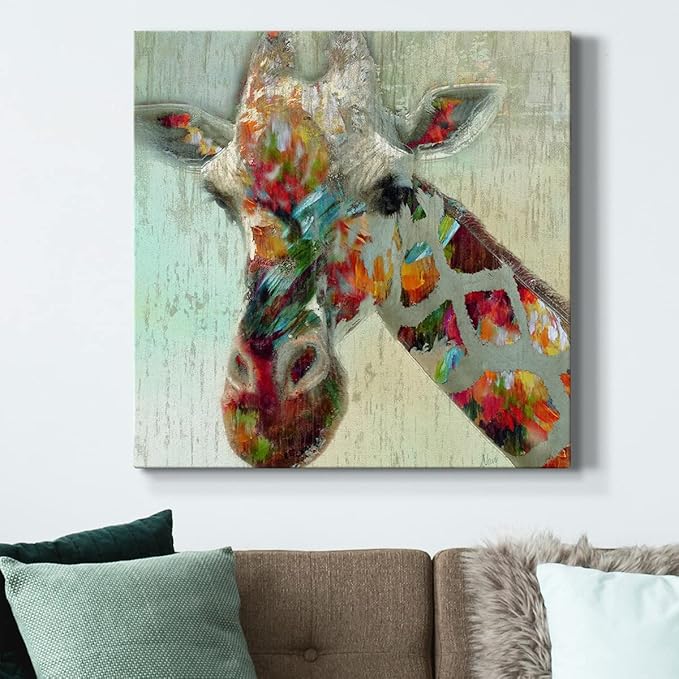 Abstract Wall Art Animals Poster for Bedroom and Living room,Paint Splash Giraffe Wall Art, Ready to Hang, 24'' x 24''