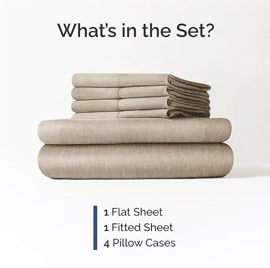 CGK Linens King 6 Piece Sheet Set - Cooling Sheets for Hot Sleepers - Hotel Luxury Bedding Set with 8-16 Inch Deep Pockets - 1 Flat & 1 Fitted & 4 Pillowcases - Soft and Wrinkle Free - Heathered Beige