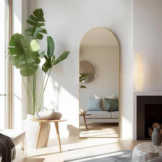 Sweetcrispy 64"x21" Gold Arched Full Length Mirror, Standing Leaning or Mounted Hanging Wall Mirror for Bedroom, Livingroom, Cloakroom, Aluminum Frame Body Mirror, Modern