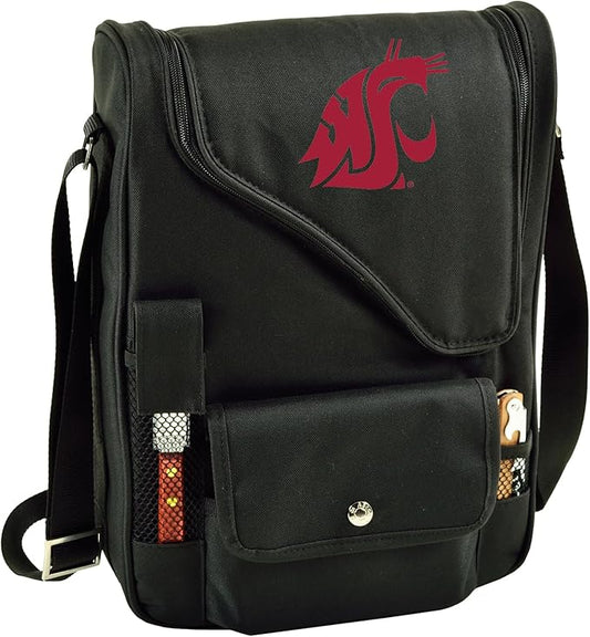 Washington State Cougars Licensed Deluxe Wine Carrier with Wine Glasses and Accessories for Two Assembled & Quality Approved in The USA
