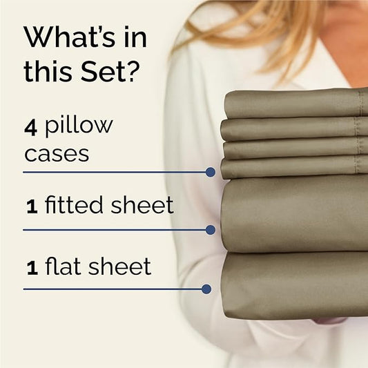 CGK Linens King 6 Piece Sheet Set - Cooling Sheets for Hot Sleepers - Hotel Luxury Bedding Set with 8-16 Inch Deep Pockets - 1 Flat & 1 Fitted & 4 Pillowcases - Soft, Easy Care & Wrinkle Free - Khaki