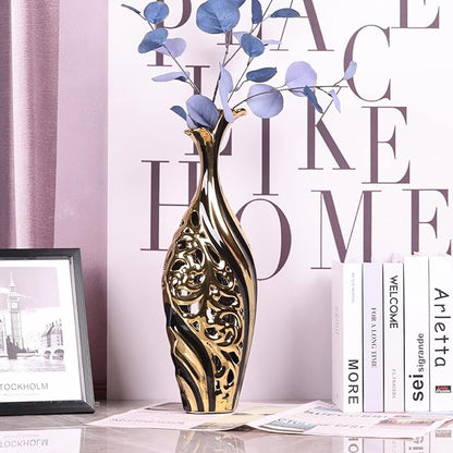 19 Inch Tall Floor Vase, Black and Gold Ceramic Vase, Pottery Decorative Vase, Unique Pampas Grass Vase for Living Room Floor, Home Office, Porch Home Centerpieces Decorative Large Vase