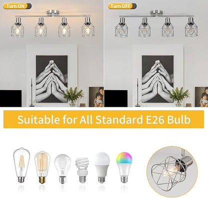 WILON Ceiling Lighting Fixtures,4 Way Track Light Fixture,4 Ceiling Spotlight,Kitchen Island Lighting Semi Flush Mount,Kitchen Track Lighting Flexibly Rotatable Light Head,E26 Base
