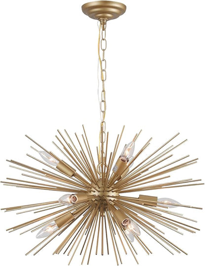 24" Modern Golden Sputnik Chandelier Vintage 9-Lights Geometric Starburst Chandelier Light Fixture Gold Solid Metal Sputnik Chandeliers for Dining Room, Kitchen, Bedroom, Living Room, E12