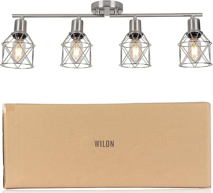 WILON Ceiling Lighting Fixtures,4 Way Track Light Fixture,4 Ceiling Spotlight,Kitchen Island Lighting Semi Flush Mount,Kitchen Track Lighting Flexibly Rotatable Light Head,E26 Base