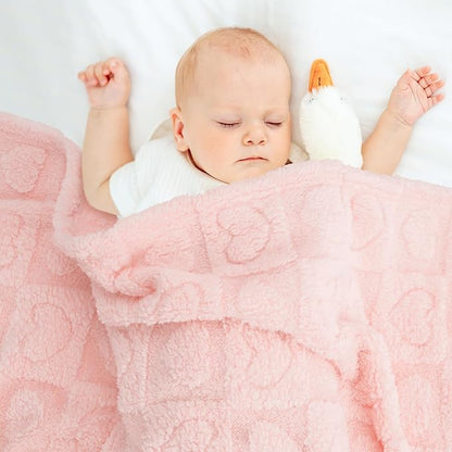Plush Soft with Heart Checkered Baby Blanket,Fleece Infant Toddler Blankets for Girls Boys,Warm Lightweight Breathable Newborn Receiving Blankets for Crib Stroller 32"×37" (Light Pink, Heart)