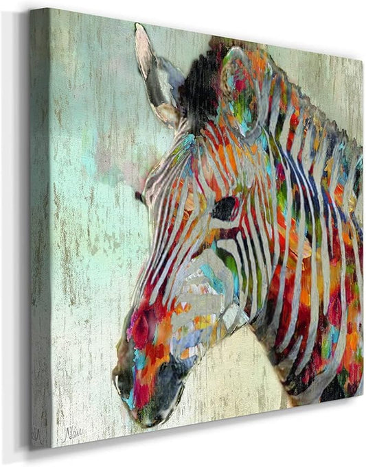 Renditions Gallery Cute Animals Artwork Abstract Colorful Painting Wall Art on Canvas, Paint Splash Zebra Wall Art, Ready to Hang, 10'' x 10'' AZS-WC25-16315-R-1010-SC