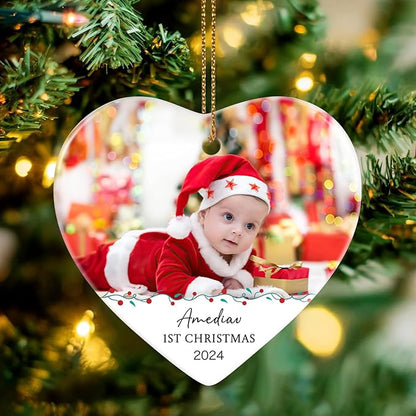 Baby's First Christmas Ornament 2025, Personalized Photo Christmas Ornaments, Custom Name Keepsake Ornament for Newborn Baby, New Baby Gift, Ceramic Christmas Tree Ornament