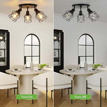WILON Kitchen Light Fixtures Ceiling Mount, Black Ceiling Light Fixtures 3-Light Adjustable Semi Flush Mount Ceiling Light, Multi-Directional Ceiling Lights for Kitchen Hallway Dining Room(E26 Base)