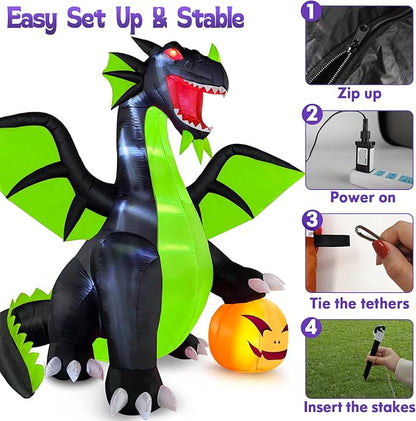 9FT Tall Halloween Inflatables Decorations Outdoor Large Scary Blow Up Pumpkin Dragon, Giant Funny Spooky Light Up Blowups Decor Huge Cute Happy Trick or Treat Outside, Indoor, Entrance, Lawn
