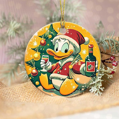 A Cute Christmas Duck Ornament Round Ceramic Ornament Xmas Keepsake for Christmas Tree Winter Holiday Xmas Gift for Women Men Xmas Hanging Ornament 3"