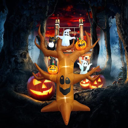 9ft Halloween Inflatables Blow Up LED Inflatable Dead Tree with Ghost and Pumpkins for Outdoor Indoor Garden Yard Lawn Party Holiday Decoration