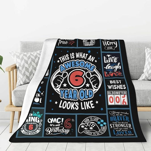 6 Year Old Boy Birthday Gift Throw Blanket 50" x 40", Unique Gifts for 6 Year Old Boys, Best Presents for 6Yr Old Boy, Six Year Old Boy Birthday Gifts, Boys Age 6 Birthday Gifts, Boy 6th Birthday Gift