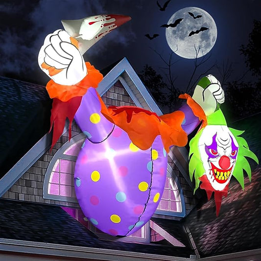 4.5FT Halloween Inflatables with LED Light, Kalolary Halloween Window Blow up Decorations Scary Clown Inflatable Halloween Window Inflatables for Outdoor Garden Holiday Party Decor