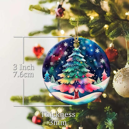 A Colorful Christmas Tree Ornament Round Ceramic Ornament Star Snowflake Xmas Keepsake for Christmas Tree Winter Holiday Xmas Gift for Women Men Xmas Hanging Ornament 3"