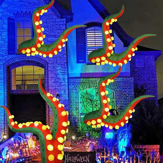 Juegoal Halloween Decorations 5.6FT Tall Inflatable Lighted Octopus Tentacle, Octopus Legs with Build-in 33 LED, Animated Halloween Front Door Window Roof Prop, Outdoor Holiday Party Blow up Decor