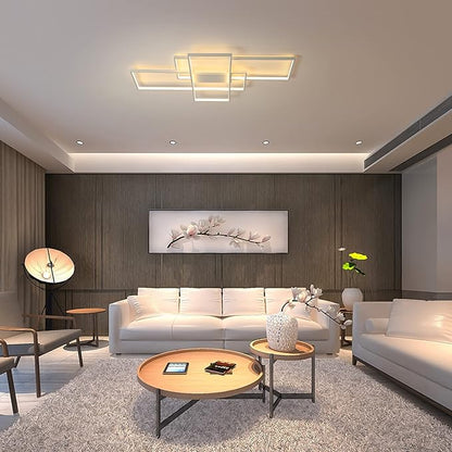 GEADI Dimmable Ceiling Light, 41.3in Flush Mount Ceiling Lamp Remote Control Modern Chandelier, 68W Square White Acrylic Close to Ceiling Light Fixtures for Bedroom Living Room