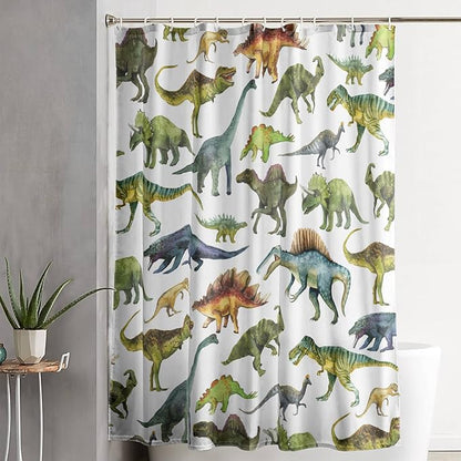 AILONEN Dinosaur Shower Curtain 72" W*84" H for Bathroom,Cartoon Dinosaur Bathroom Shower,Tropical Jungle Dinosaur Kids Boys Bath Curtain Polyester Waterproof Bathroom Curtain with 12 Hooks