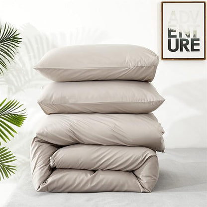 Wellboo Beige Khaki Comforters Full Size Boho Oatmeal Bedding Comforter Cotton Plain Beige Coffee Warm Blankets Women Men Modern Taupe Quilts Soft Durable Solid Tan Color Bed Set Lightweight