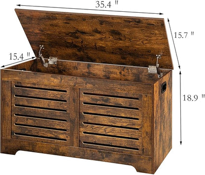 DINZI LVJ Storage Chest, Flip-Top Wooden Toy Box with 2 Safety Hinges, Retro Entryway Shoe Storage Bench, Sturdy Large Storage Trunk for Living Room, Bedroom, Easy Assembly, Rustic Brown