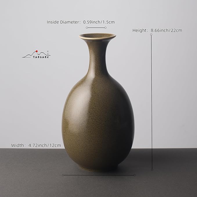 Tea Dust Color Ceramic Vase with Dried Flowers, Handmade in Jingdezhen for Modern Home Decor Office Bookshelf Tables Living Room Bedroom Shelf Decor Entryway Dry Flower Arrangement Ornament