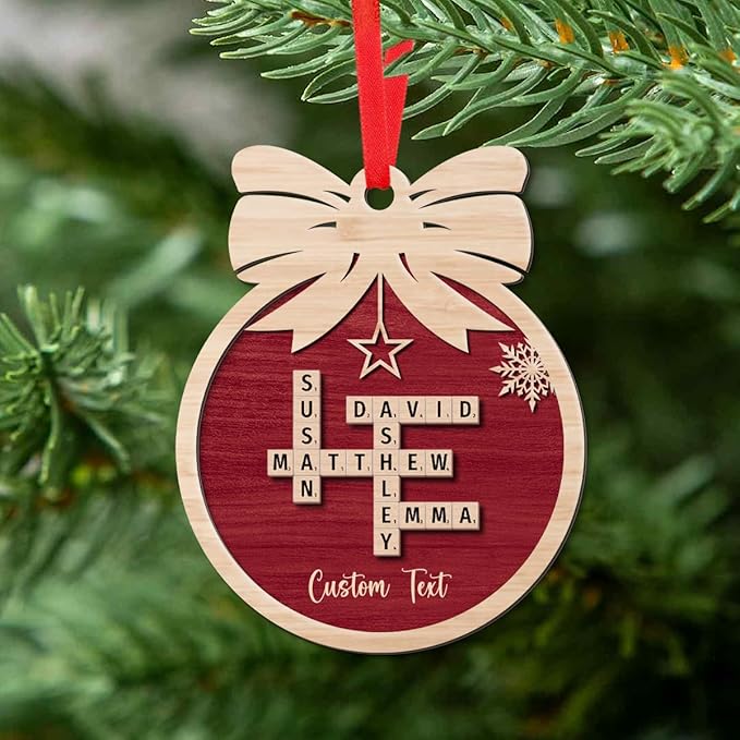 Custom Christmas Ornament, Personalized Crossword Ornament, Custom Family Names On Wooden Design, Wooden Ornaments for Christmas Tree, Custom Scrabble Ornament, Xmas 2024