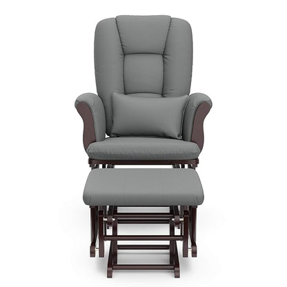 Storkcraft Tuscany Custom Glider and Ottoman with Free Lumbar Pillow (Espresso/Grey) - Cleanable Upholstered Comfort Rocking Nursery Chair with Ottoman