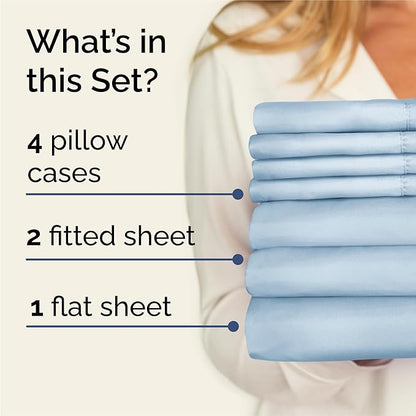 CGK Linens Split King 7 Piece Sheet Set - Cooling Sheets for Hot Sleepers - Hotel Luxury Bedding Set with 8-16 Inch Deep Pockets - 1 Flat & 2 Fitted & 4 Pillowcases - Soft & Wrinkle Free - Split King