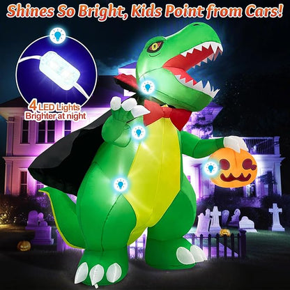 Halloween Inflatables Blow Up Outdoor Yard Decorations 6FT Tall Pumpkin Dinosaur, Giant Scary Outside Blowups Lawn Entrance Decor, Large Cute Funny Happy Spooky Trick or Treat Inflated Vampire