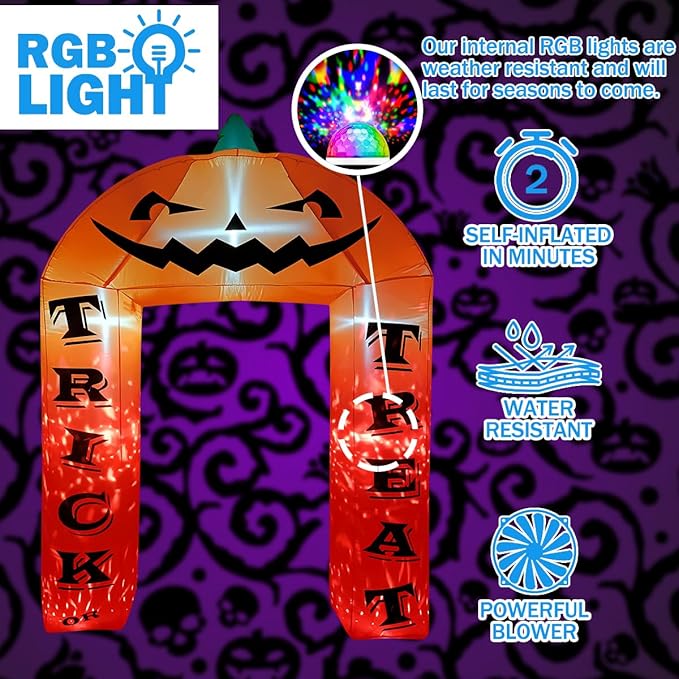 BLOWOUT FUN Halloween Decorations 9 FT Halloween Inflatable Pumpkin Archway Decor, Large Blow Up Yard Decorations with Built-in Blower & Fire LED Lights, Halloween Inflatables for Lawn Garden Party