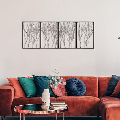 Tandefio 4 Pcs Metal Wall Art Abstract Wall Decoration Tree Branch Sign for Living Room Panels Sculpture Iron Modern Accent Hanging for Home Office(Tree Branch Style)
