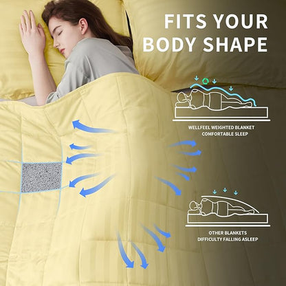 Weighted Blanket for Adult,25lbs Heavy Weighted Blanket 60"x80" Breathable Cooling Summer Blankets, Ultra Soft Cotton Comfort Throw Blanket with Glass Beads for All-Season (Yellow)