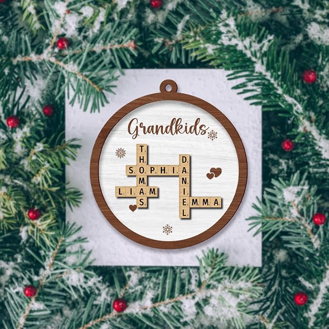 Personalized Crossword Ornament, Custom Wooden Christmas Decoration with Family Names, Personalized Ornaments for Christmas, Personalized Wooden Decoration, Custom Christmas Ornament
