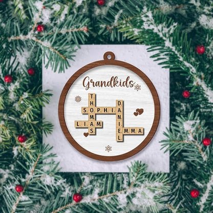Personalized Crossword Ornament, Custom Wooden Christmas Decoration with Family Names, Personalized Ornaments for Christmas, Personalized Wooden Decoration, Custom Christmas Ornament