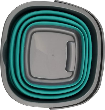 HOMZ Store N Stow 10 Liter Handle, Grey and Teal, Set of 1 Square Collapsible Bucket,