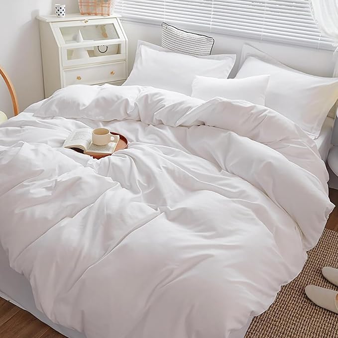 Cottonight White Comforter Sets Full Solid White Bedding Comforter Set Full Plain Cozy Breathable Quilts Blanket Soft Breathable Hotel Bedding Set with 2 Pillowcases for Women Men
