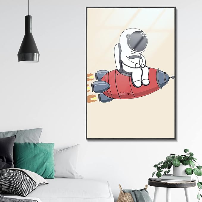 TIME TREE Space Decor for Boys Room, Canvas Wall Art for Bedroom & Living Room, Astronaut Figure Framed Wall Art, 12x16