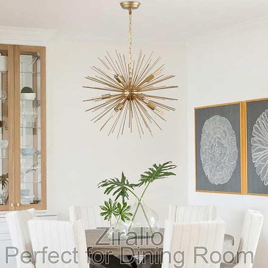 23.8" Modern Golden Sputnik Chandelier 9-Lights Starburst Chandelier Light Fixture Luxury Gold Solid Metal Sputnik Chandeliers for Dining Room, Kitchen, Bedroom, Living Room, Foyer, E12