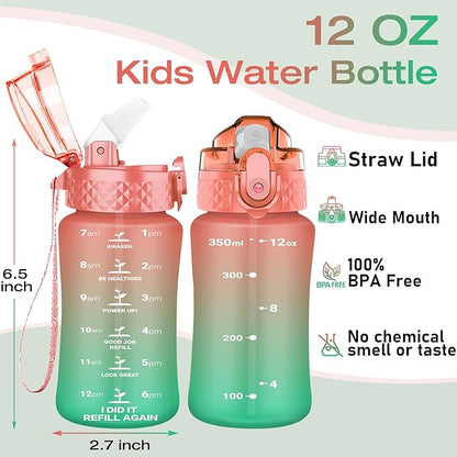 OLDLEY Kids Water Bottle for School, 12 oz, BPA-Free, Reusable, Leak-proof, Durable Tritan Plastic, One-handed Opening, Anti-dust Spout Cover, Sunflower