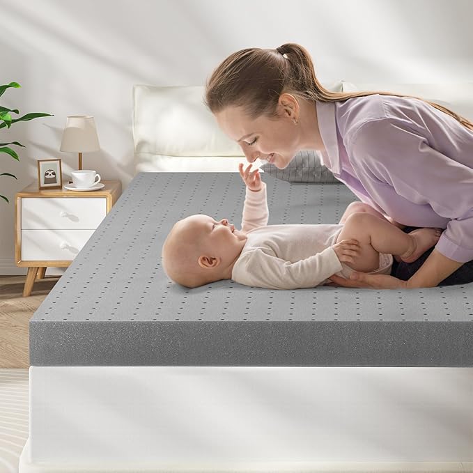 Twin Mattress Topper-Extra Firm 3 Inch High Density Foam Bed Topper with Ventilated Design for Extra Weight, Back Pain Relief-Charcoal Infusion,CertiPUR-US