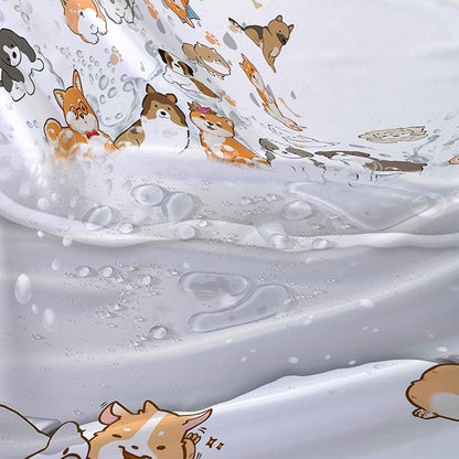 AILONEN Cute Corgi Shower Curtain for Kids 72" W*78" H Inch,Cartoon Dog Funny Animals Nursery Lovely Hilarious,12 Pack Hooks Polyester Waterproof Fabric Decor for Bathroom Bathtub Panels