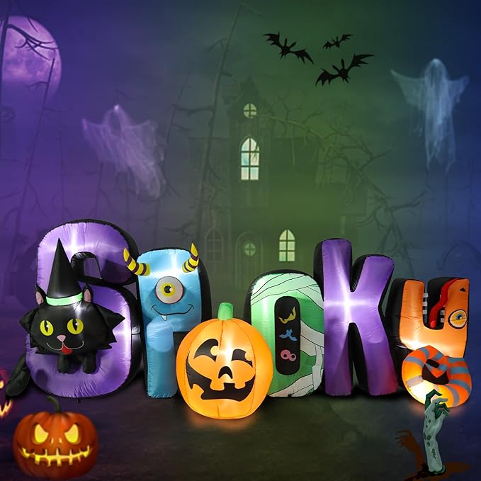 8.7 FT Long Halloween Inflatable Spooky Pumpkin Outdoor Decoration, Holiday Decorations Built-in White LED Light Blow Up Halloween Decorations for Yard, Garden, Lawn,Holiday, Party