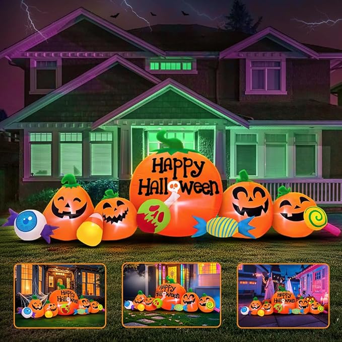 8FT Halloween Inflatable Decorations Outdoor, Halloween Decoration Outdoor Inflatable Pumpkin Combo with LED Blow Up Inflatables for Holiday Garden Yard Lawn Décor