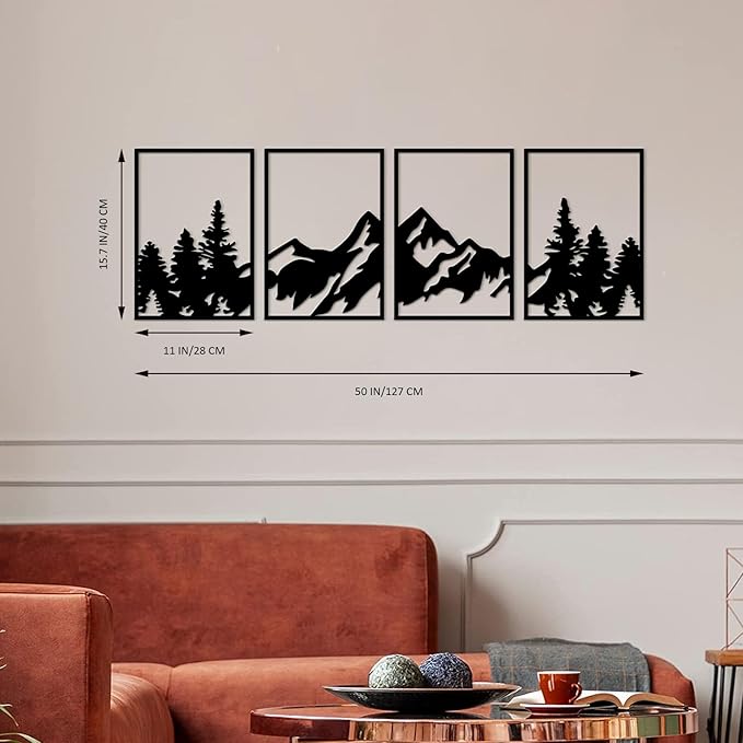 ESTART 4 Pcs Metal Mountain Wall Art, Large Mountains Wall Decor, Mountain Rivers Decorative Painting Suitable For Living Room Bedroom Office Indoor And Outdoor (Mountain Forest)