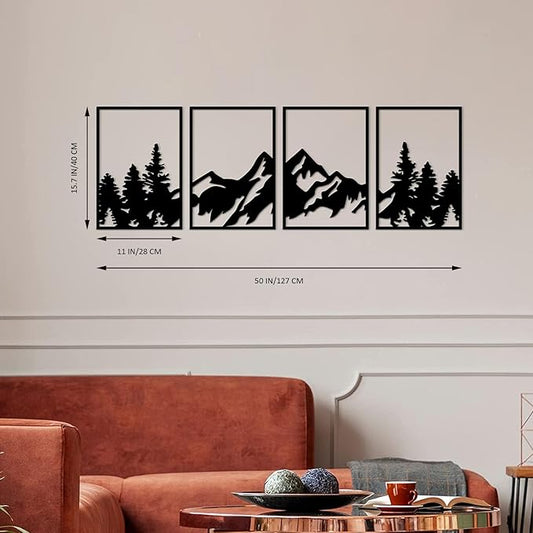 ESTART 4 Pcs Metal Mountain Wall Art, Large Mountains Wall Decor, Mountain Rivers Decorative Painting Suitable For Living Room Bedroom Office Indoor And Outdoor (Mountain Forest)